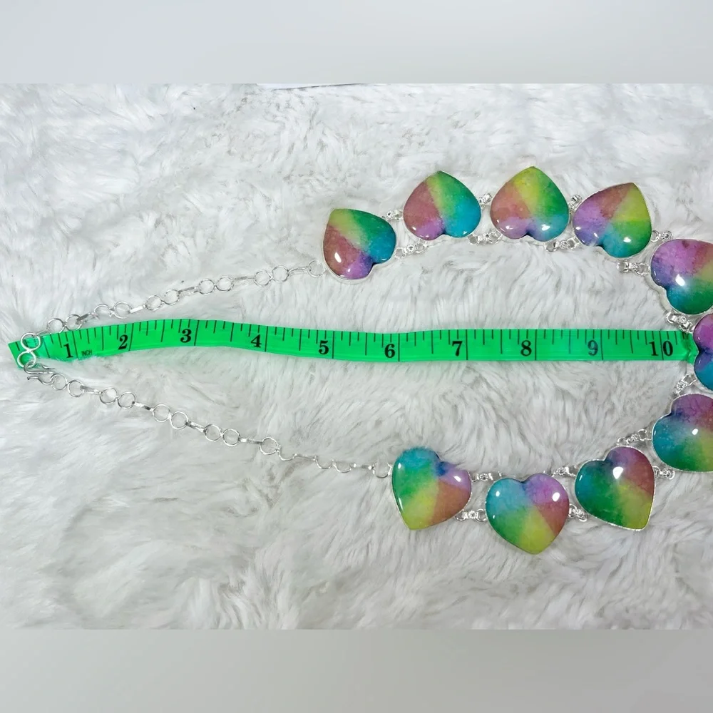 Beautiful 🌈💗 925 Rainbow Solar Quartz Hearts Large Gemstone Necklace Earrings - Picture 6 of 9